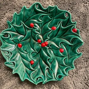 Vintage Atlantic Mold Holly & Berries Serving Plate, 1970's